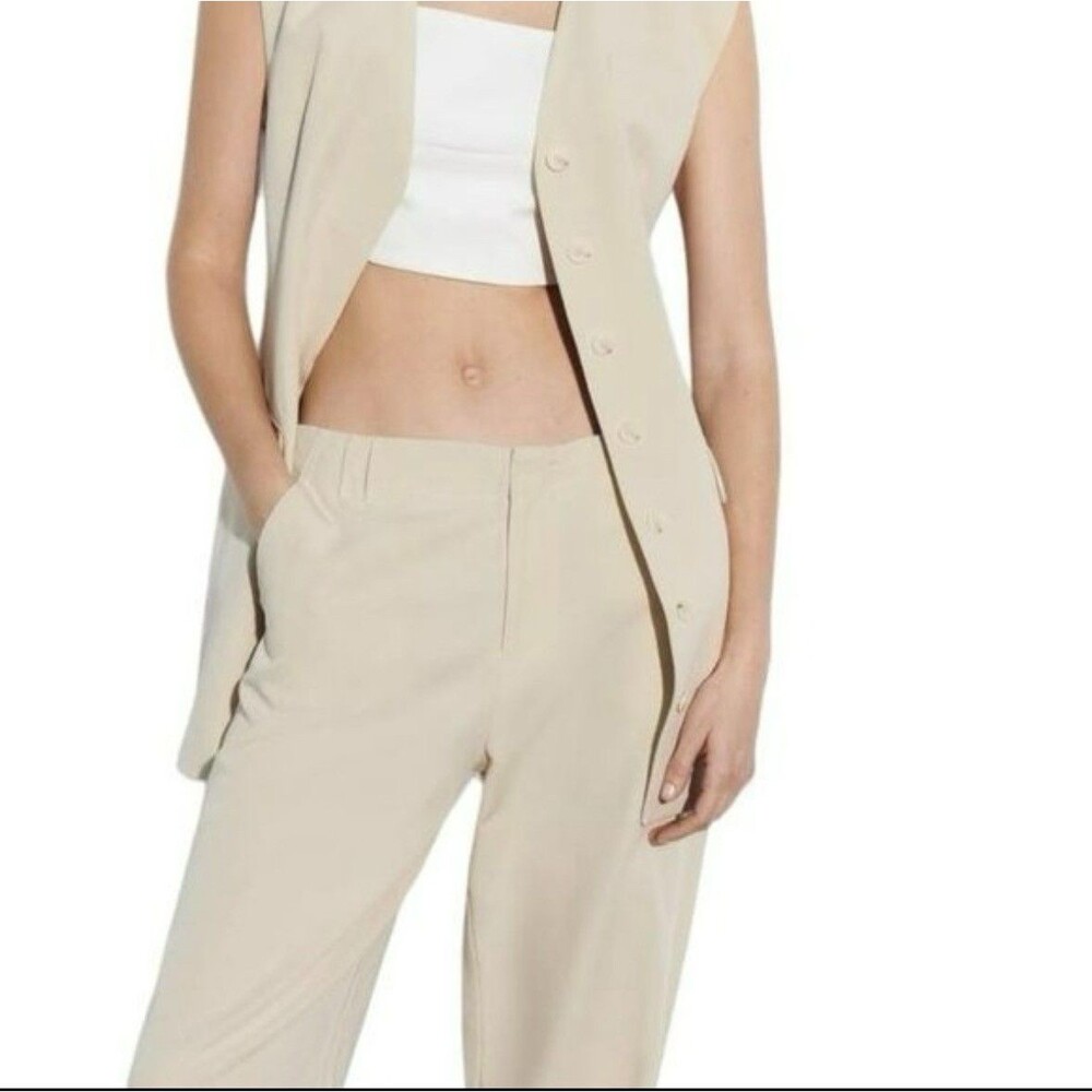 Zara Linen Blend Long Vest Waist Coat Sz XL Sand/Beige Cut Out Back